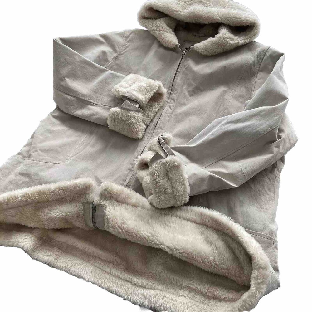 Seventy Seven 77 Leather Sherpa Rancher Jacket 3X Zip Cuffs Hood Coat‎ Shearling